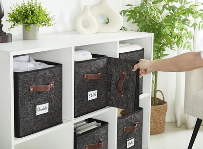 DECOMOMO Storage Bins, Cube Storage Bin with Labels, Fabric Storage Cubes for Shelves (10.5" x 11" / 6pcs, Black Pattern)