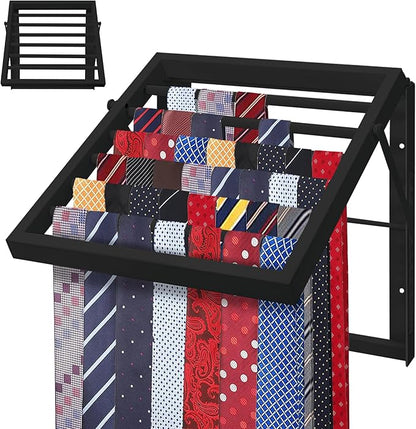 Tie Organizer for Men, Tie Organizer up to 54 Ties, Metal Tie Racks for Men Closet, Tie Holders for Closet, Tie Rack Wall Mounted, Suitable for Ties, Scarves and Belts Organization (Black)