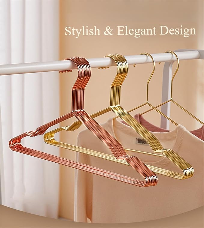 17 Inch Metal Clothes Hanger, 4.0mm Heavy Duty Shirt Blouse Hanger for Coat Suit Bridal Boutique, Space Saving Slim Wire Hanger for Camisole Trousers Wedding Dress（Gold 50pack）