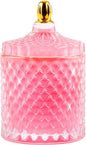 ALAMHI Pink Candy Jar, Glass Candy Dish with Lid, Crystal Apothocary Jars with Lids Jewelry Box with Lids, Decorative Glass Jar Gifts for Women