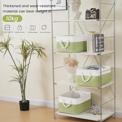 Large Storage Baskets- 15.7x11.8x8.26 inch Storage Bins for Shelves and Closet Organizing, Foldable Fabric Bin for Home Organization Clothes and Laundry (1-Pack, White&Green)