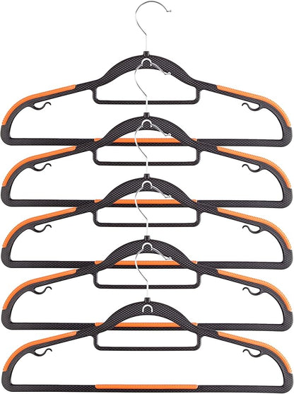Plastic Hangers 10 Pack, Cascading Slim Space Saving Clothing Hangers with 360° Rotating Hook, Non Slip Clothes Hangers for Sweater Shirt, Heavy Duty Coat Hanger with Inner Hook for Closet, Black