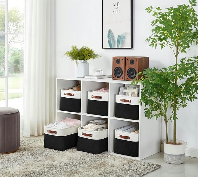 DECOMOMO Storage Bins, Extra Large Fabric Storage Baskets for Shelves, Decorative Linen Closet Organizer, 15.8 x 12.5 x 10 inches (Black & White, 3 Pack)