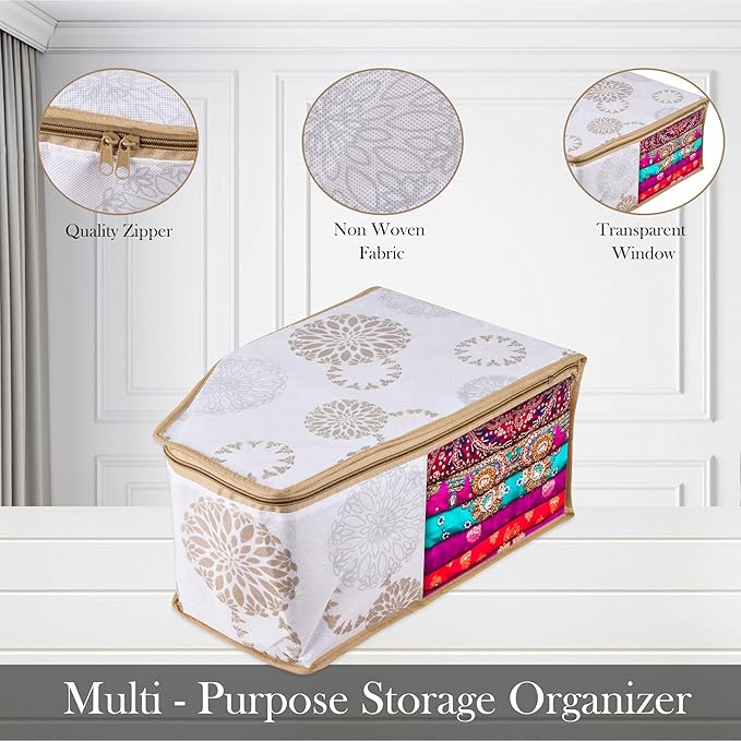 Kuber Industries Pack of 9 Blouse Storage Bag | Clothes Storage Bag | Visible Window Wardrobe Bag | Zipper Clothes Organizer | Blouse Bag for Travel | Gola-Print | White