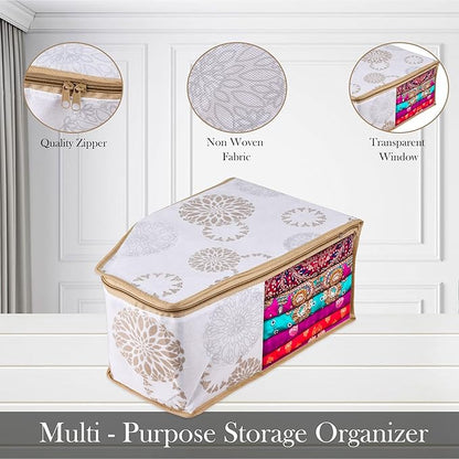 Kuber Industries Pack of 9 Blouse Storage Bag | Clothes Storage Bag | Visible Window Wardrobe Bag | Zipper Clothes Organizer | Blouse Bag for Travel | Gola-Print | White