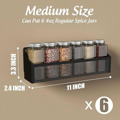 6 Spice Rack Wall Mount Pantry Organizer for Cabinet Over Door, Hanging Black Spice Pantry Organization Storage Shelf, Farmhouse Kitchen Seasoning Organizer