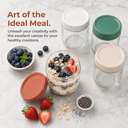 EONJOE 4-Pack Overnight Oats Containers with Lids 16oz Glass Mason Jars Meal Prep Salad Food Cereal Snacks Pudding Yogurt Storage