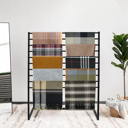 10 Tier Scarf Display Stand, 47.24In Metal Scarf Holder Organizer, Freestanding Scarf Rack for Commercial Clothing Retail Store Towel Rack Ties Belt Pants Hanging Rack (Black)