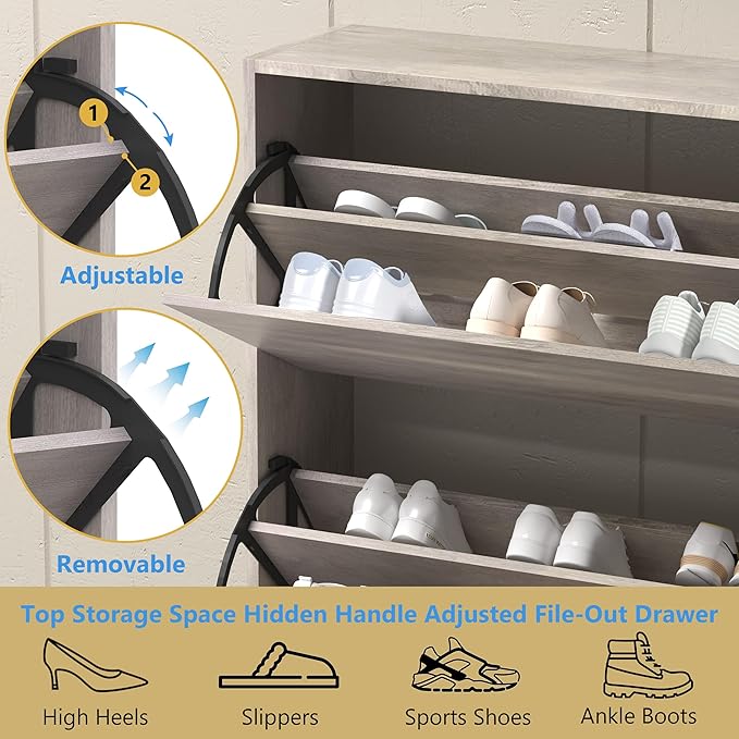 Shoe Storage Cabinet for Entryway, Grey Shoe Cabinet with 3 Flip Drawers, Hidden Shoes Rack Freestanding Storage Organizer for Entryway,Closet, Living Room,Hallway 47.24"H × 31.50"W × 9.44"D