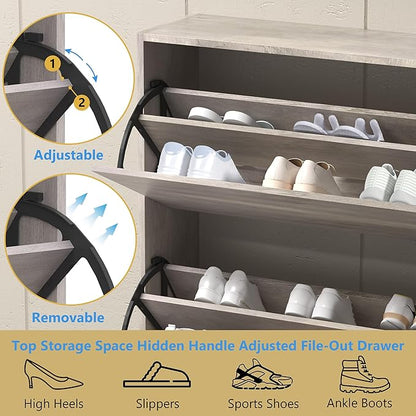 Shoe Storage Cabinet for Entryway, Grey Shoe Cabinet with 3 Flip Drawers, Hidden Shoes Rack Freestanding Storage Organizer for Entryway,Closet, Living Room,Hallway 47.24"H × 31.50"W × 9.44"D