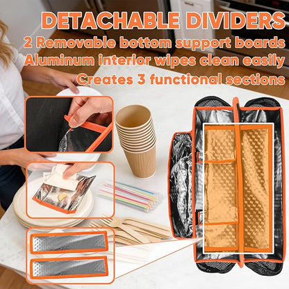 CROTIRAD Foldable Utensil Holder for Party with 9 Compartments, Paper Plate Organizer for Countertop with Top Handle, Buffet Silverware Utensil Caddy for Plate Cup Fork Spoon Napkin, Black