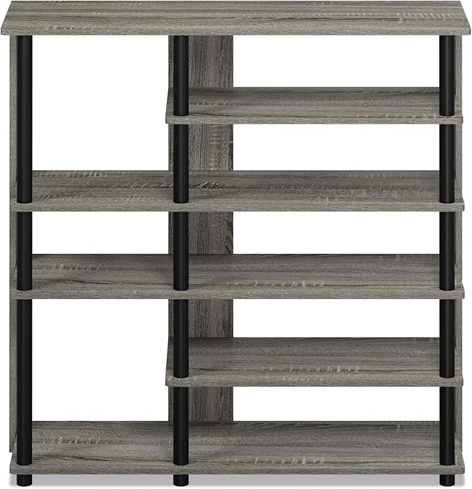 Furinno Turn-N-Tube Multi Storage Shoe Rack, 35.2"W 6-Tier, French Oak Grey/Black