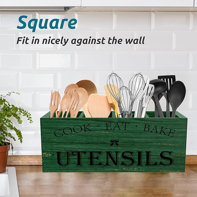 Suli Extra Large Kitchen Utensils Holder with 4 Compartments (Green)