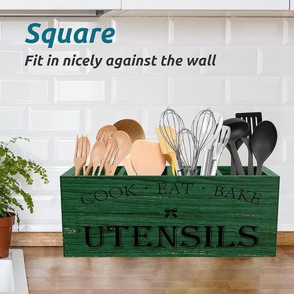 Suli Extra Large Kitchen Utensils Holder with 4 Compartments (Green)