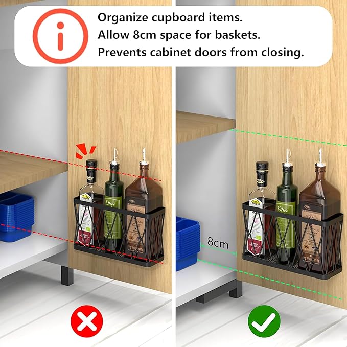YIGII Adhesive Cabinet Door Organizer with Tumbler Lid Organizer, Wall Mounted Lid Organizers Inside Cabinet for Tupperware Storage, Slim Space Kitchen Basket for Pantry, Under Sink