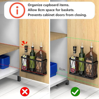YIGII Adhesive Cabinet Door Organizer with Tumbler Lid Organizer, Wall Mounted Lid Organizers Inside Cabinet for Tupperware Storage, Slim Space Kitchen Basket for Pantry, Under Sink