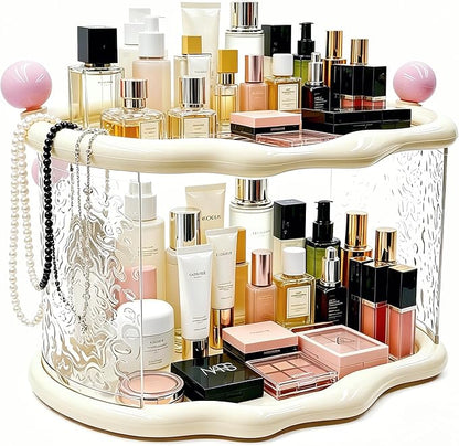 Skincare Makeup Organizer for Vanity and Bathroom Countertop-2 Tier Makeup Jewelry Storage,Transparent Clear Cloud Cosmetics Organizer, Ideal for Cosmetic Perfume Skincare for Countertop,Desk,Bathroom,Dresser-White