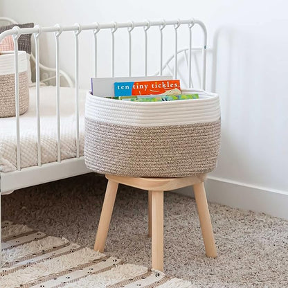 Brown Cotton Rope Basket for Shelf Storage - 15"×10"×9½" - Woven Decorative Basket for Organizing - Closet, Nursery, Bedroom - Toys, Books, Towels, Clothes