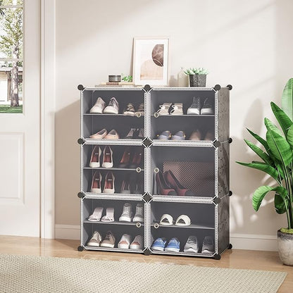 Mondeer Shoes Rack, Shoe Storage Cabinet, Shoe Storage Ideas, Plastic Foldable Shoe Storage Unit with 6 Tier, Modular Shoe Organizer for Space Saving (Black)