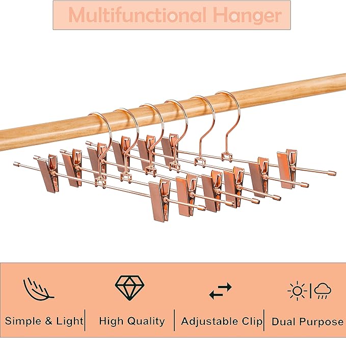 30Pack KOOBAY 13.7" Rose Gold Metal Heavy Duty Clips Pants Hangers Trousers with Swivel Hook