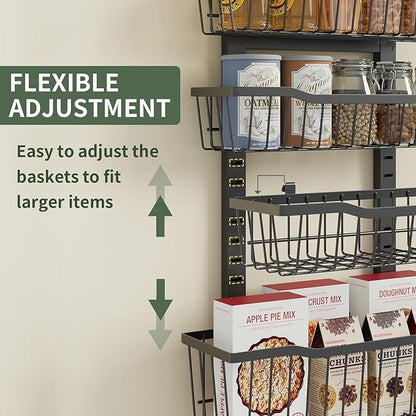 Eastherry Over The Door Organizer，8-Tier Over The Door Pantry Organizer with Adjustable Baskets，Metal Hanging Pantry Organizers and Storage for Kitchen, Back of Door Seasoning Rack (Black)