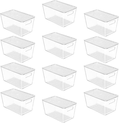 Vtopmart 12 Pack Clear Stackable Storage Bins with Lids, Medium Plastic Containers with Handle for Pantry Organizer and Storage,Perfect for Kitchen,Fridge,Cabinet, Closet,Bathroom Organization