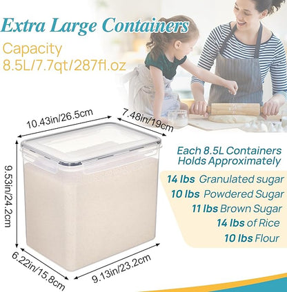 Vtopmart 8.5L 2 Pack Extra Large Flour Sugar Storage Containers for 20lbs flour, Airtight Kitchen Pantry Organization Canisters with Lids for Bulk food, Rice, Baking Supplies, BPA Free, Black