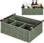 Remerry Sage Green Bathroom Countertop Organizer Caddy, Wicker-Like Divided Basket with Handle and Metal Frame, 4 Compartment, Paper Rope Storage Organizer for Vanity Kitchen (10.24 x 7.87 x 3.94 in)