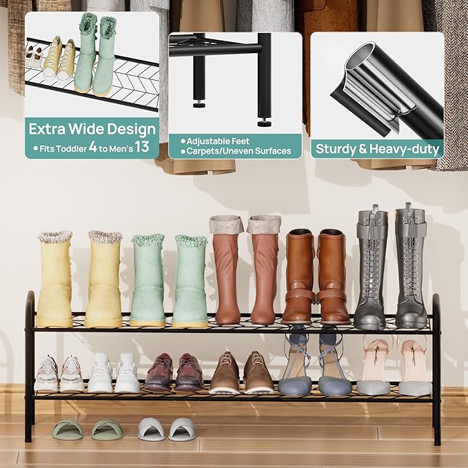 viewcare 2-Tier Shoe Rack for Closet, Extra Long Shoe Rack for Entryway & Garage, Sturdy Metal Construction, Shoe Organizer Holds 9-13 Pairs