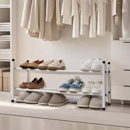 STORAGE MANIAC Expandable Shoe Rack, 4 Pairs Stackable Small Shoe Rack, Metal Adjustable Shoes Organizer for Closet, Entryway, Hallway, Garage, Front Door, Shoes Shelves, White 1 Tier