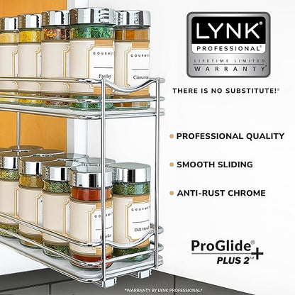 LYNK PROFESSIONAL® Pull Out Spice Organization for Cabinets - 4-3/8 inch Wide – Spice Rack for Inside Cabinets, Slide Out Spice Rack Organizer for cabinet – Pull Out Spice Rack, Sliding 2 Tier Chrome