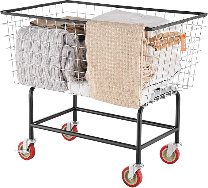 VEVOR Wire Laundry Cart, 3.8Bushel Wire Laundry Basket with Wheels, 32.5''x21.3''x29.9'', Commercial Laundry Basket, Steel Frame with Chrome Finish, 4'' Casters, Wire Cart for Laundry