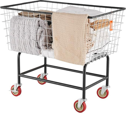 VEVOR Wire Laundry Cart, 3.8Bushel Wire Laundry Basket with Wheels, 32.5''x21.3''x29.9'', Commercial Laundry Basket, Steel Frame with Chrome Finish, 4'' Casters, Wire Cart for Laundry
