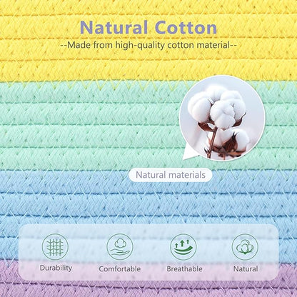 ECDYQXVU Cotton Rope Storage Basket, 15x10x9 Inches, Woven Basket for Shelves, Clothes, Towels, Books, and Laundry, Rainbow (3 Pack)