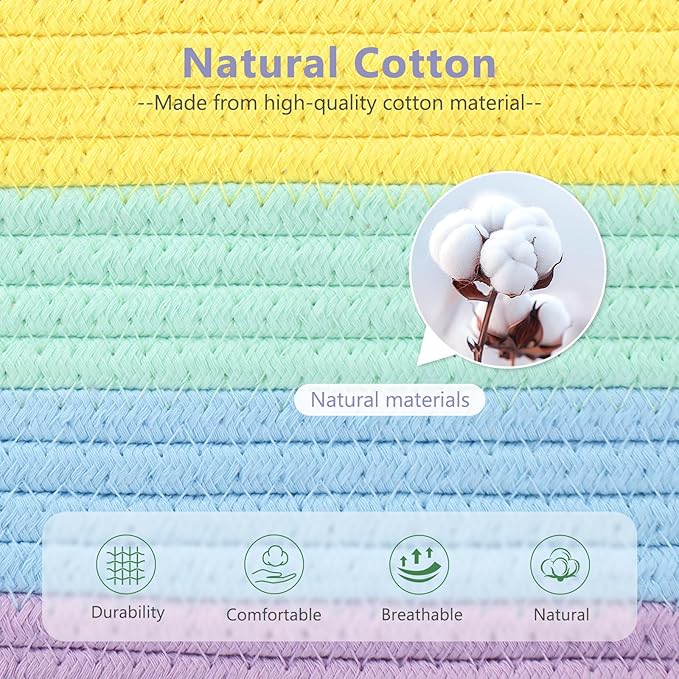 ECDYQXVU Cotton Rope Storage Basket, 15x10x9 Inches, Woven Basket for Shelves, Clothes, Towels, Books, and Laundry, Rainbow (2 Pack)