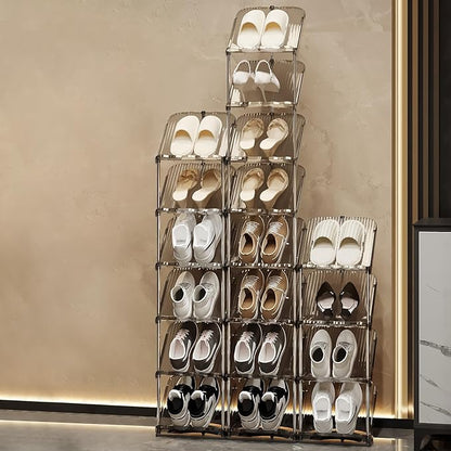 YYW Narrow Shoe Rack Vertical Shoes Rack for Entryway Corner Shoe Storage Organizer for Small Spaces Transparently Tall Slim Shoe Shelf for Front Door Entrance Living Room Grey 3 Layers