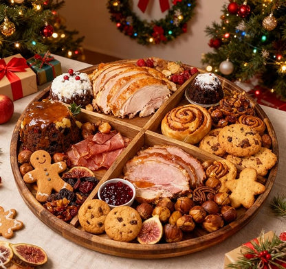 Utoplike Extra Large Acacia Wood Serving Tray, 23.6'' Round Charcuterie Board, Cheese Board with Rotating Base Raised Edge and Removable Dividers for Food, Snacks, Party, Dining
