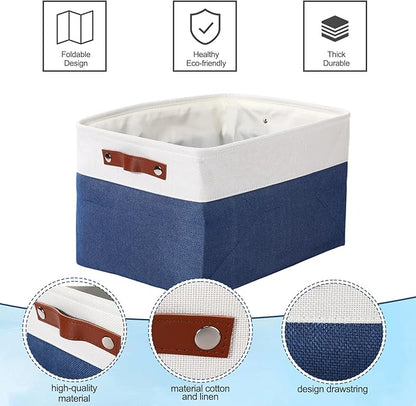 Uiifan 8 Pack 16 x 12 x 10 Inch Large Storage Baskets Collapsible Fabric Storage Cubes Bins with Handles for Shelves Closets Nursery Home Clothes Toys Organizers, Blue
