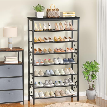 8 Tier Shoe Rack for Closet, Tall Shoe Storage for 32 Pairs, Adjustable Shoe Organizer for Front Door Entrance Bedroom Garage, Black