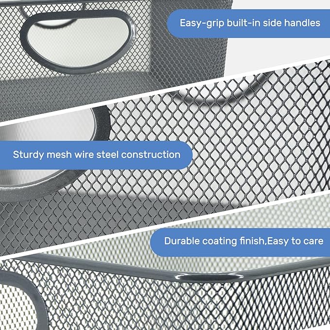 Neudeco Wire Storage Baskets - 6 Pack Metal Mesh Organizers for Kitchen, Laundry, Garage, Fridge & Bathroom - Gray
