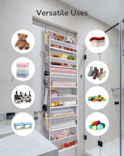 ULG Over The Door Organizer with 6 Large Pockets 12 Side Pockets, 50lbs Weight Capacity Door Hanging Organizer for Bedroom, Bathroom, Pantry, Nursery Storage, Gray