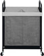 STO STO Laundry Hamper 2 Section, 100L Rolling Laundry Sorter Cart with Removable and Washable Liner Bag, Clothes Hamper with Wheels and Metal Handle for Laundry Room and Bedroom, Gray