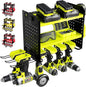 BUILTSTRONG Power Tool Organizer Wall Mount – 3-Tier Heavy-Duty Steel Rack, 6 Drill Slots, Dual Pegboard Sides, Side-by-Side Modular, 100 lb Capacity – Garage & Workshop (Green)