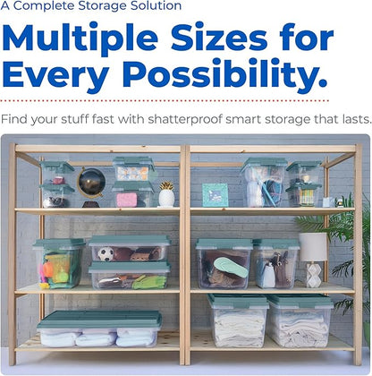 Hefty HI-RISE 32 Qt Stackable Storage Bins with Lids – 6 Pack Clear Plastic Under Bed Storage Containers, Shoe Organizer Boxes with XL Lid-Locking Latches, Comfort-Grip Handles, Durable Double Rim