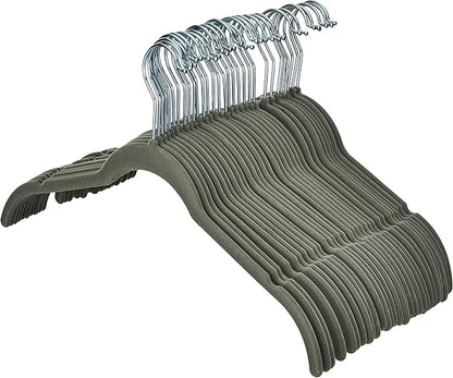 Amazon Basics Space Saving Slim Velvet Non-Slip Clothes Hangers for Closet Organization, Gray/Silver, 30-Pack
