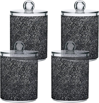 ALAZA 2 Pack Qtip Holder Dispenser Sequin-Black Glitter Bathroom Organizer Canisters for Cotton Balls/Swabs/Pads/Floss,Plastic Apothecary Jars for Vanity