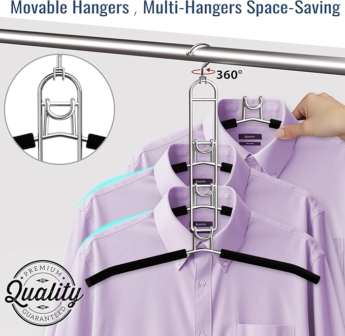 Clothes Hangers Space Saving, Newly Upgraded Detachable Shirt Hangers, 4-Tier Non-Slip Coat Hanger with 360° Swivel Hook for Closet Organizers and Storage Shirt,Sweater,Suit - 4 Pack, Patent Pending