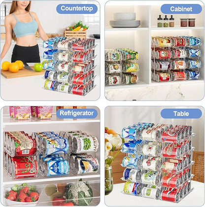 Can Organizer For Pantry Canned Food Goods Organizer For Cabinet Clear Automatic Rolling Can Storage Organizer Pantry Holders Rack, Holds Up to 60 Cans