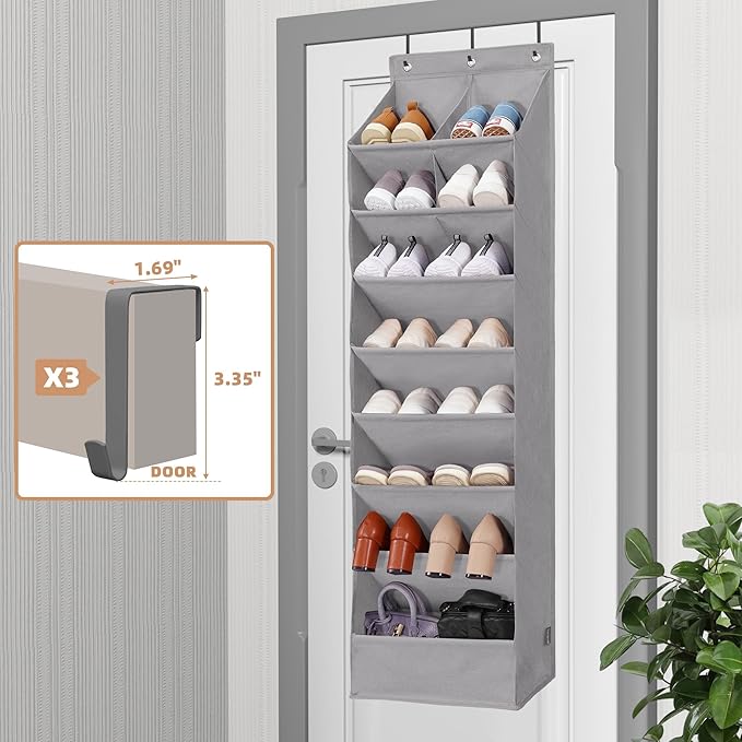 STORAGE MANIAC Over the Door Shoe Organizer Heavy-Duty Large Deep Pocket Hanging Shoe Organizer Shoe Rack Door Closet Shoe Organizer for Wall, Dorm & Narrow Door Storage Shoe Holder Grey, 2 Pack
