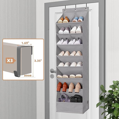 STORAGE MANIAC Over the Door Shoe Organizer Heavy-Duty Large Deep Pocket Hanging Shoe Organizer Shoe Rack Door Closet Shoe Organizer for Wall, Dorm & Narrow Door Storage Shoe Holder Grey, 2 Pack